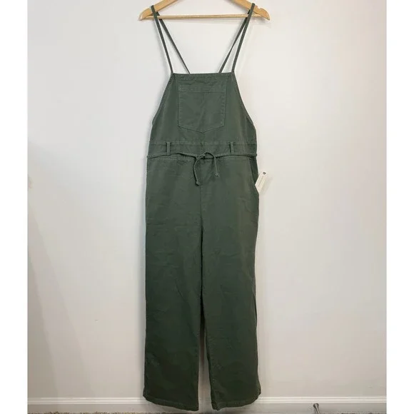 Anthropologie South Filly Goods Cross Back Overalls Women M Green Utility Boho - Picture 2 of 11